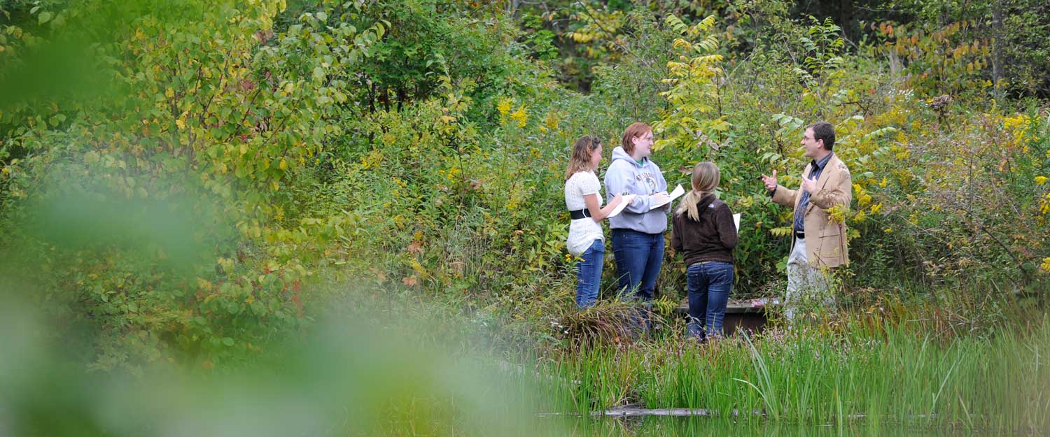 Students in field with professor