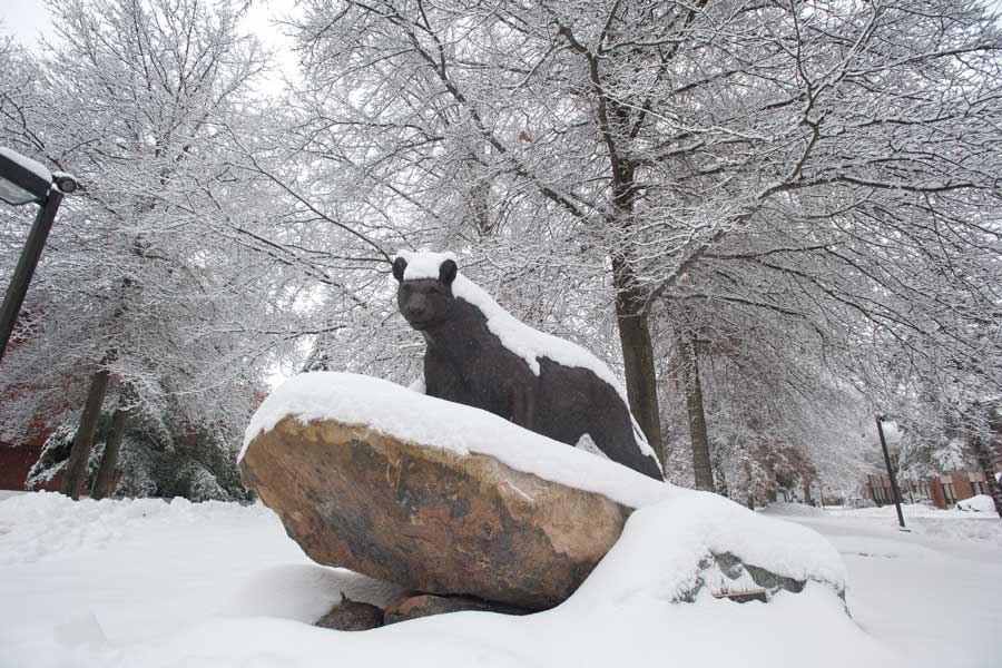 Snow on panther sculpture