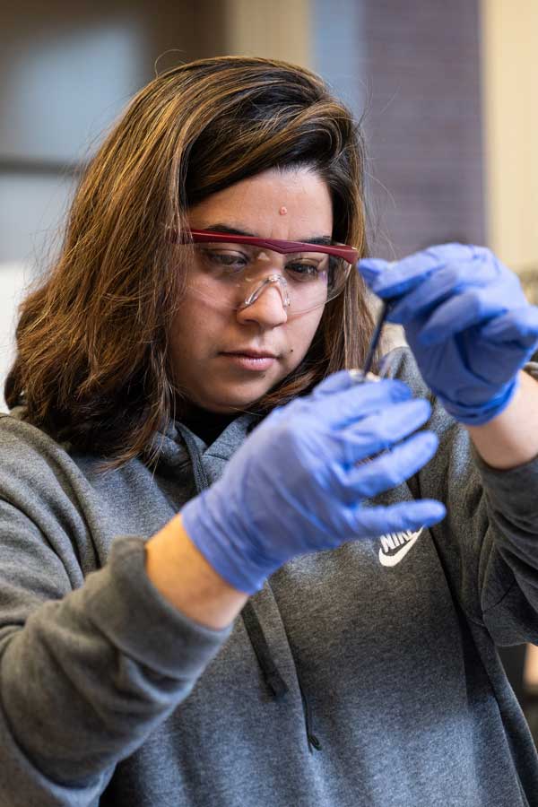 Student at microscope