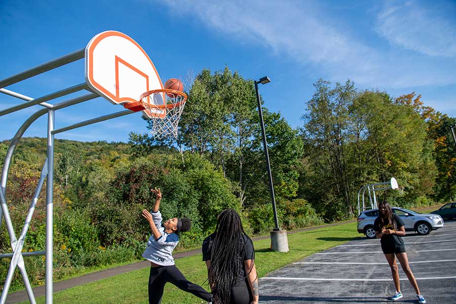 Girls playing basketball