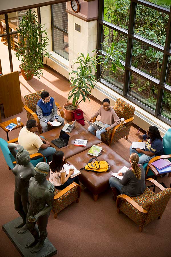 Students in library lounge