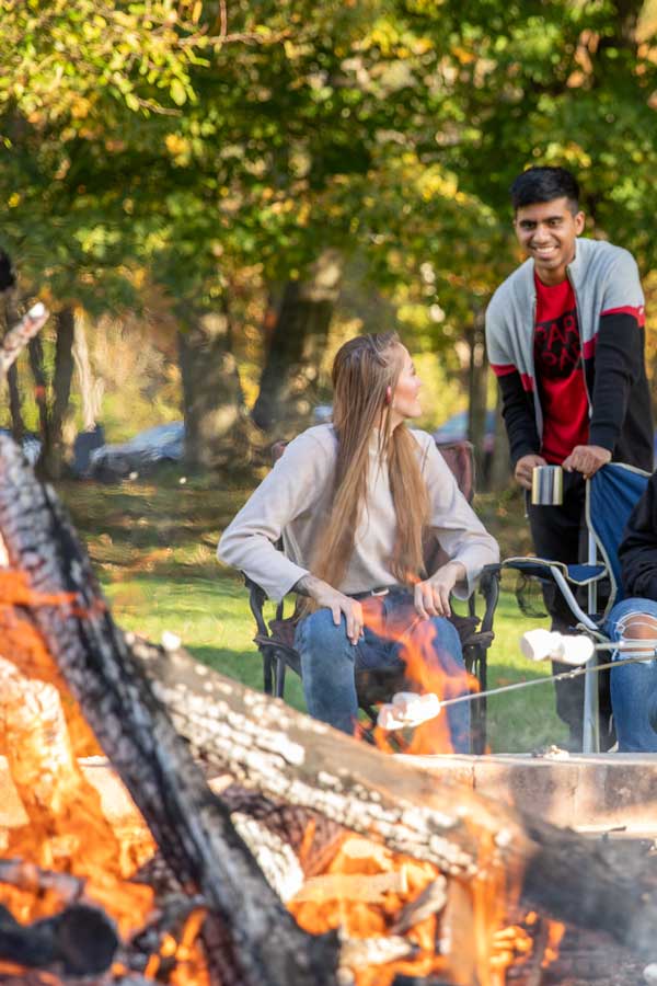 Students talking in hammocks