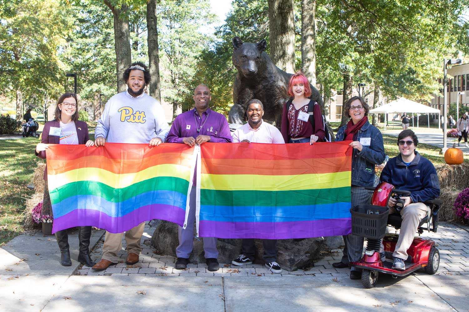 Students with banner