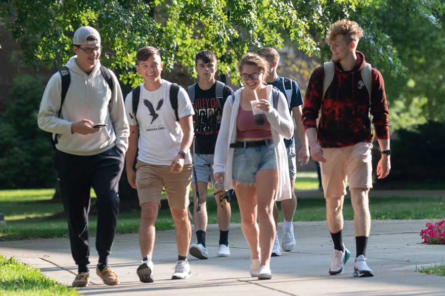 Students walking through quad