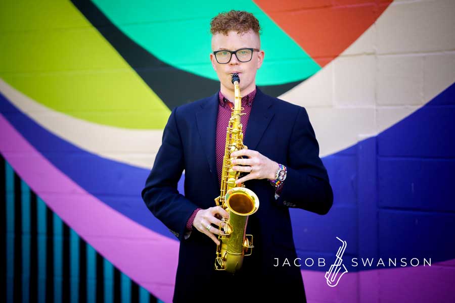 Jacob Swanson playing the saxaphone