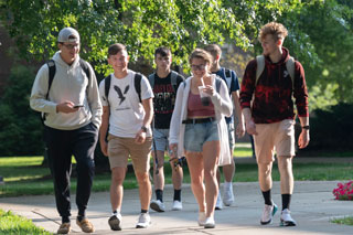 Students walking through quad