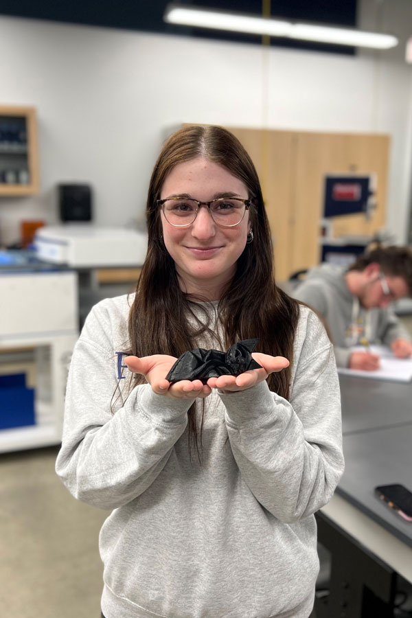 Student with 3-D printed cat