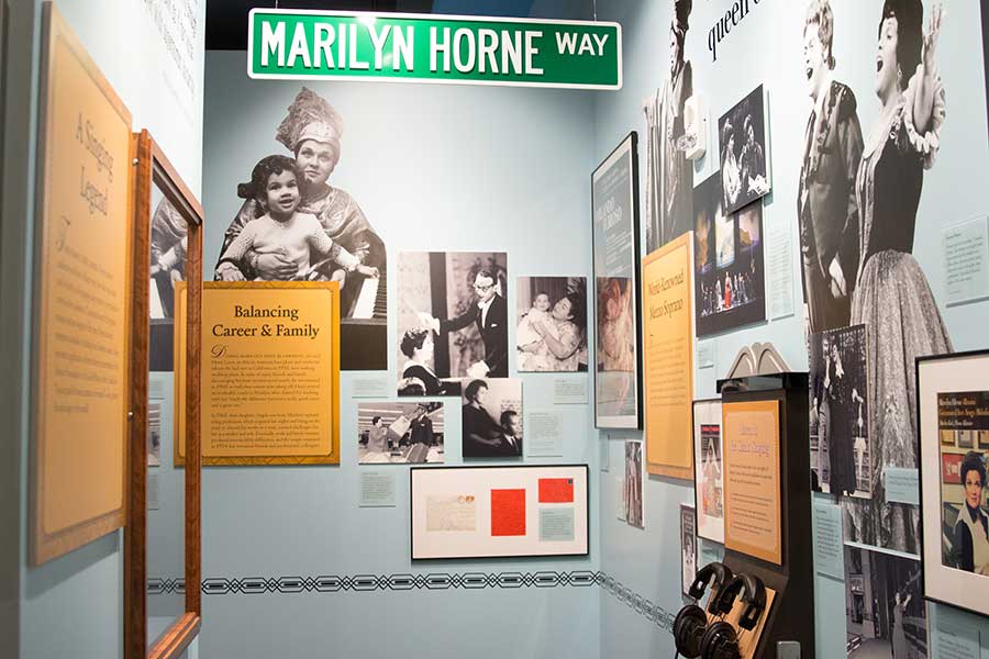 A hallway display in Marilyn Horne Hall