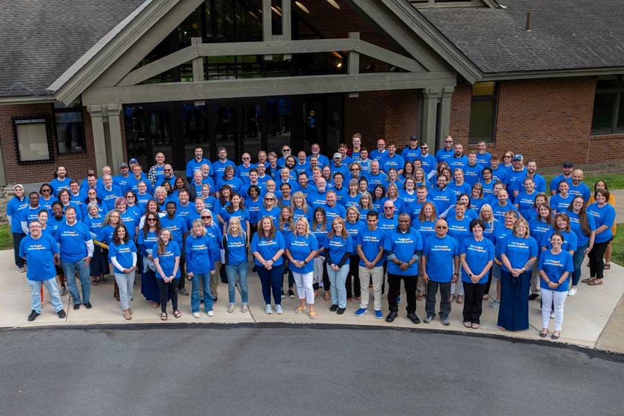 Faculty and Staff in front of Blaisdell 