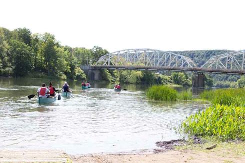 Students canoeing