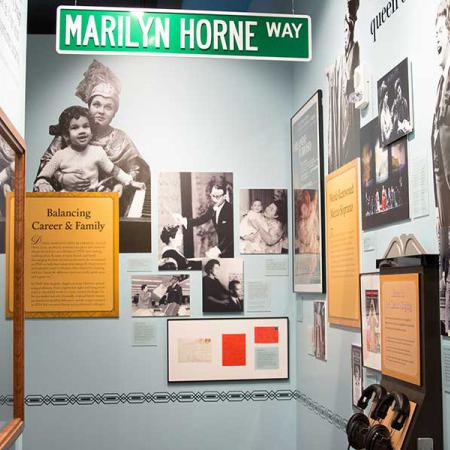 A hallway display in Marilyn Horne Hall