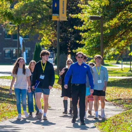 An admissions counselor giving a tour